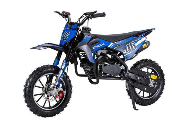 Kids Dirt Bike 49cc Gas-Powered, Off-Road Motorcycle for Ages 8+, 2-Stroke Pit Bike.40 kmph Max Speed, 10" Wheels, Pull Start  blue