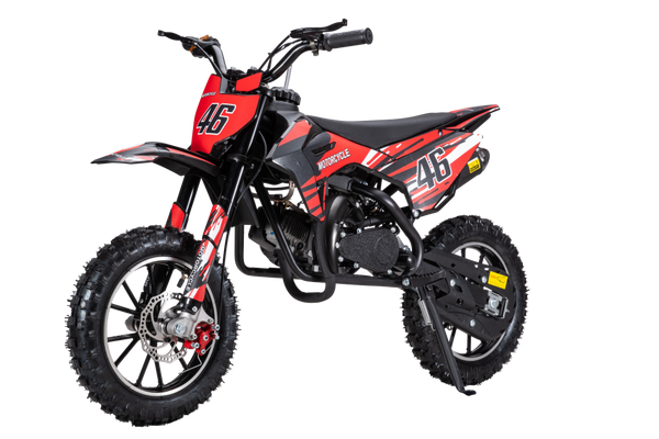 Kids Dirt Bike 49cc Gas-Powered, Off-Road Motorcycle for Ages 8+, 2-Stroke Pit Bike.40 kmph Max Speed, 10" Wheels, Pull Start  red